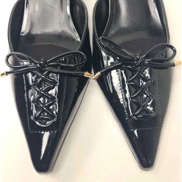 GBG Los Angeles Pointed Toe Mule Black Kitten Low Heels Shiny Womens 6.5 NEW - Picture 7 of 7